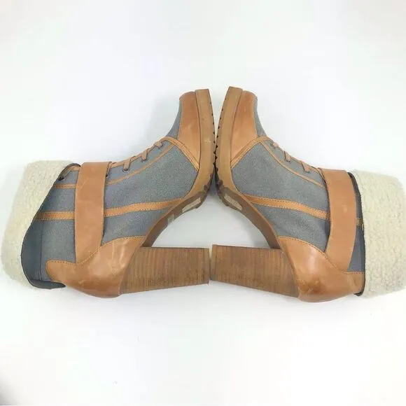 Naughty Monkey HIGHTRAIL Brown Leather Sherpa Lined Zip Up Heeled Buckle Boots