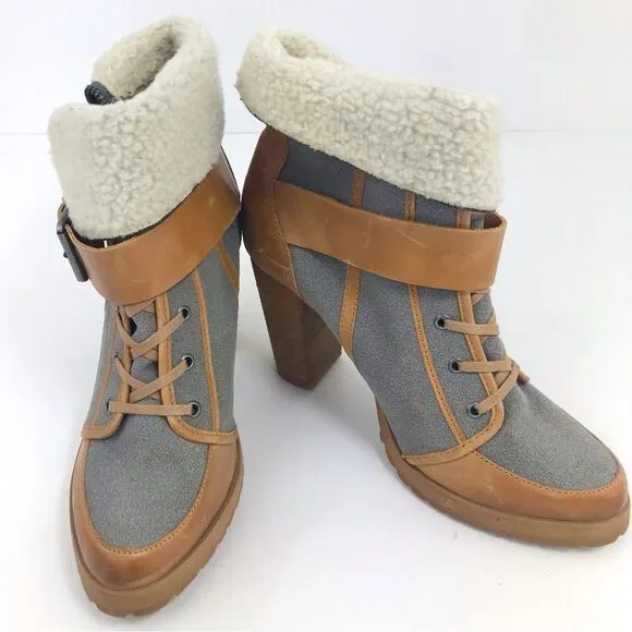 Naughty Monkey HIGHTRAIL Brown Leather Sherpa Lined Zip Up Heeled Buckle Boots