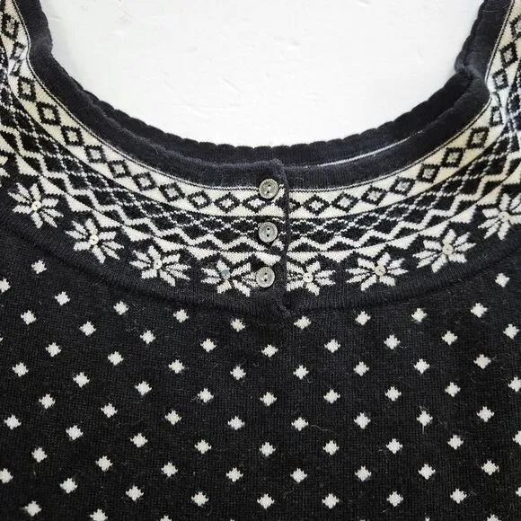 Neve Fair Isle 100% Wool Short Sleeve Boat Neck Snowflake Design Sweater Dress L