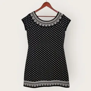 Neve Fair Isle 100% Wool Short Sleeve Boat Neck Snowflake Design Sweater Dress L