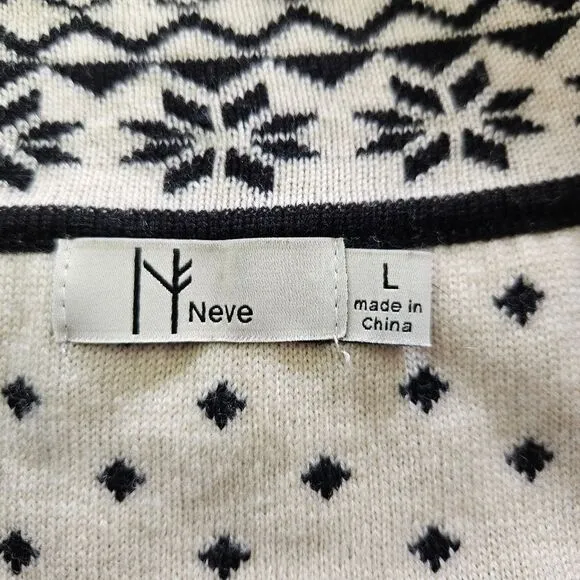 Neve Fair Isle 100% Wool Short Sleeve Boat Neck Snowflake Design Sweater Dress L