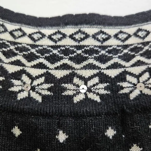 Neve Fair Isle 100% Wool Short Sleeve Boat Neck Snowflake Design Sweater Dress L