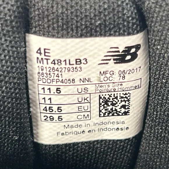 New Balance 481 V3 Mens Size 11.5 4E Black Gray Trail Running Shoes MT481LB3