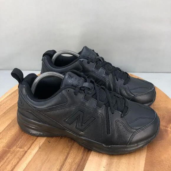 New Balance 608 v5 Slip Resistant Shoes Mens 8.5 2E Triple Black Leather Lace Up