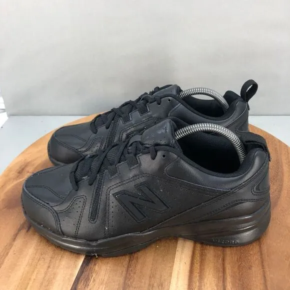 New Balance 608 v5 Slip Resistant Shoes Mens 8.5 2E Triple Black Leather Lace Up