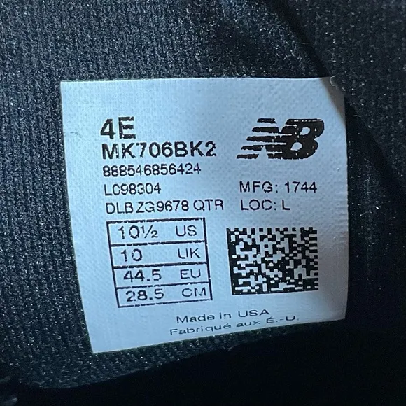 New Balance 706 v2 Postal SR Shoes Men’s 10.5 4E X-WIDE Black Leather MK706BK2