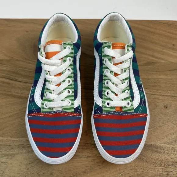 New Big Kids Vans Old Skool Multi Color Skate Sneakers Shoes Size 3.5 Y