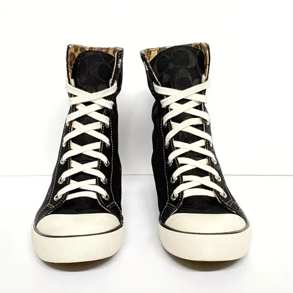NEW Coach black C logo signature brown leopard fold down high top sneakers shoes