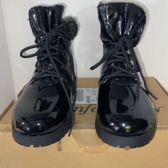 New Comfortview 7 WW Black Patent Leather Vylon Hiker Bootie