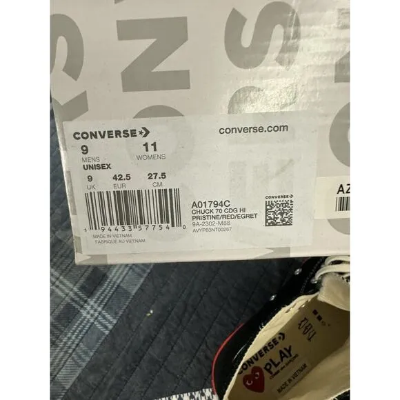 NEW CONVERSE‎ x COMME DES GARCONS PLAY CHUCK 70 HI US MEN'S 9