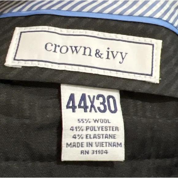 New Crown &amp; Ivy Mens Suit Separate Dress Pants Motion Flex Wool Blend Size 44x30