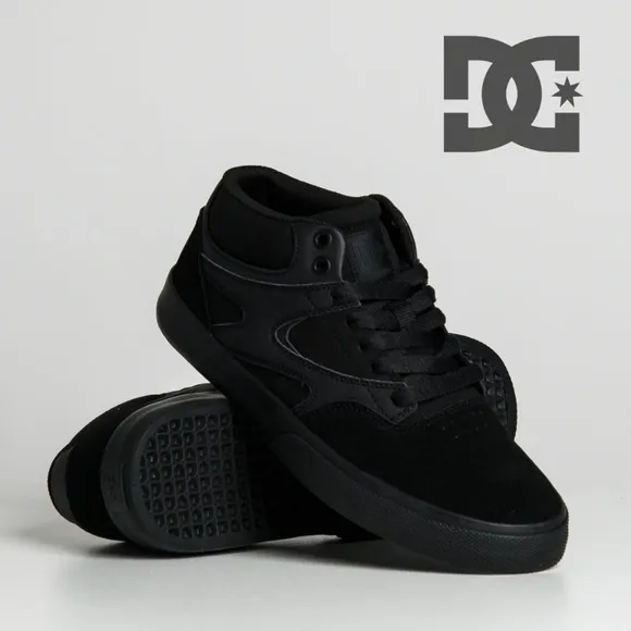 NEW DC Kalis Vulc Mid Black Monochrome Men's Skate Shoes Leather Size 13