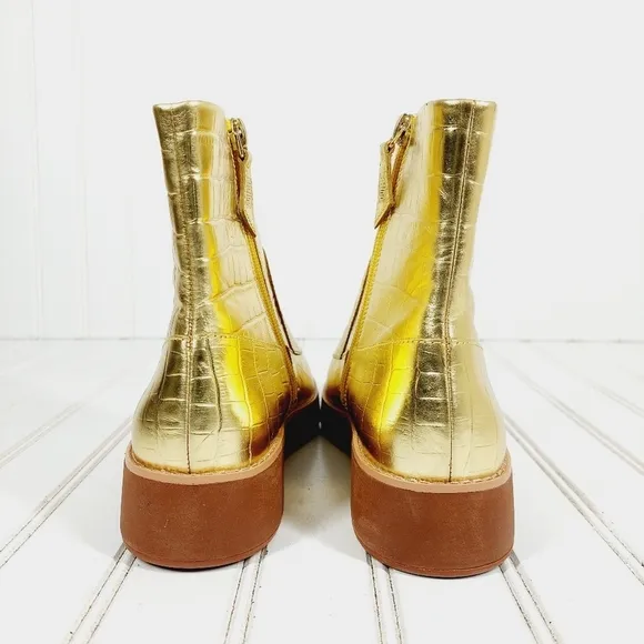 New Fitflop Kinbey Leather Croc Embossed Vintage Gold Ankle Boot Shoes i774