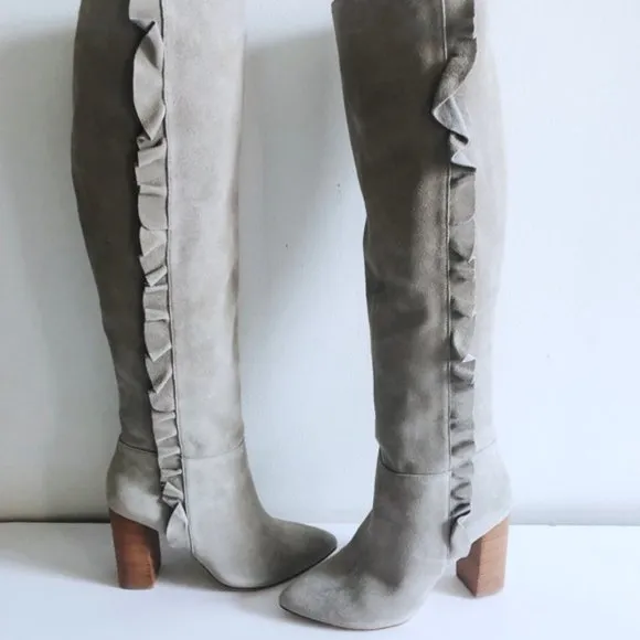 NEW Joie Laisha Knee High Suede Ruffle Boots Sz 7
