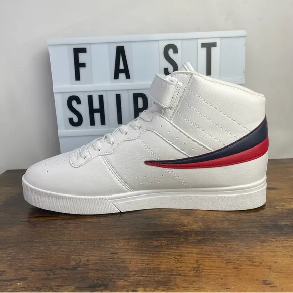 NEW Men FILA VULC 13 MID PLUS WHITE RED BLUE CLASSIC BBALL HIGH TOP SNEAKERS 12