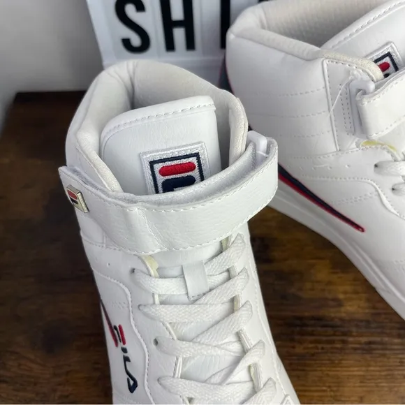 NEW Men FILA VULC 13 MID PLUS WHITE RED BLUE CLASSIC BBALL HIGH TOP SNEAKERS 12