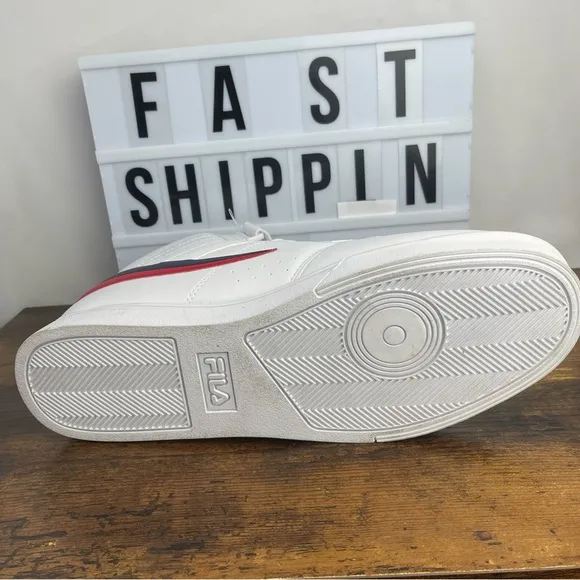 NEW Men FILA VULC 13 MID PLUS WHITE RED BLUE CLASSIC BBALL HIGH TOP SNEAKERS 12