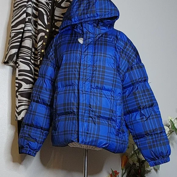 NEW RARE Authentic Juicy Couture Black Label Puffer Ski Coat Blue Tartan Down