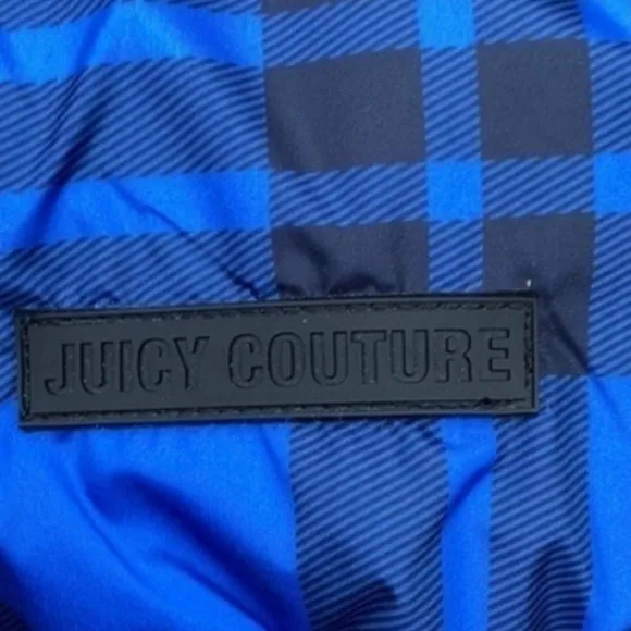 NEW RARE Authentic Juicy Couture Black Label Puffer Ski Coat Blue Tartan Down
