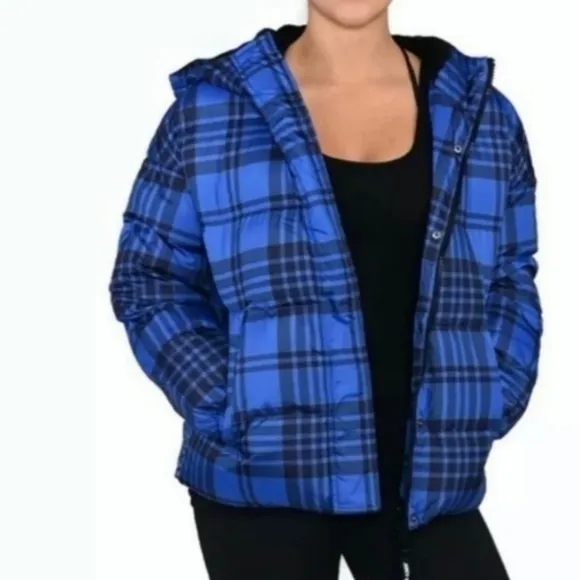 NEW RARE Authentic Juicy Couture Black Label Puffer Ski Coat Blue Tartan Down