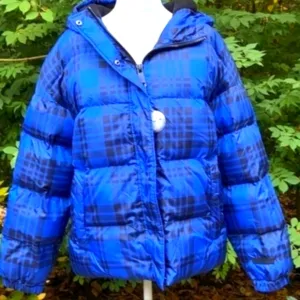 NEW RARE Authentic Juicy Couture Black Label Puffer Ski Coat Blue Tartan Down