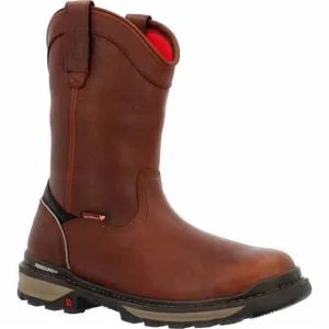 NEW ROCKY men's rams horn waterproof pull-on work boot in brown