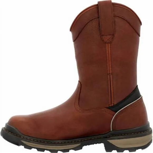 NEW ROCKY men's rams horn waterproof pull-on work boot in brown