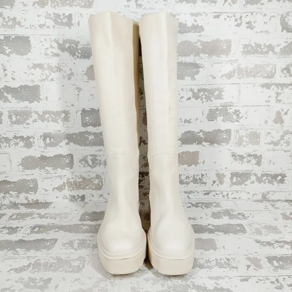 New Sam Edelman Larina Ivory Leather Knee High Boots H700