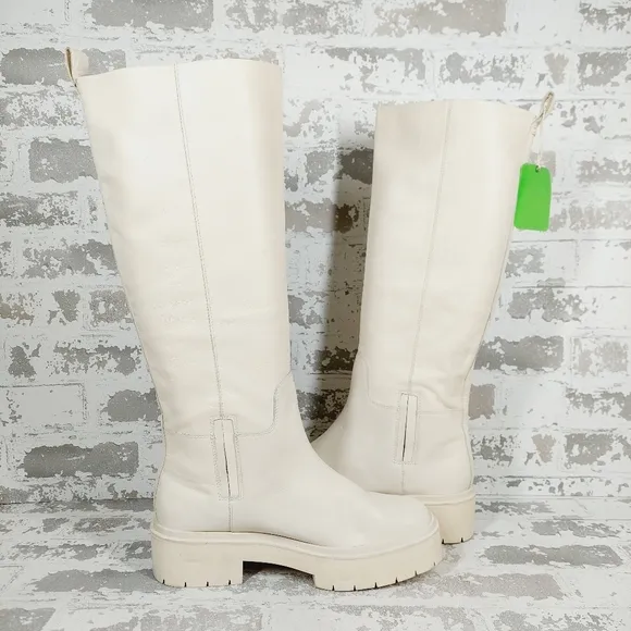 New Sam Edelman Larina Ivory Leather Knee High Boots H700