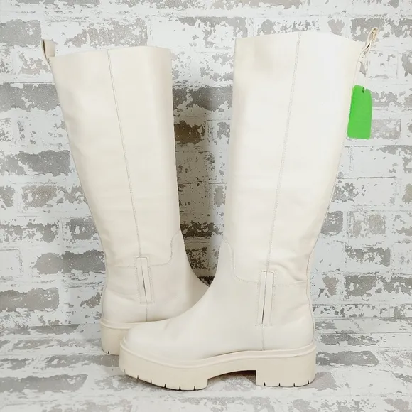 New Sam Edelman Larina Ivory Leather Knee High Boots H700