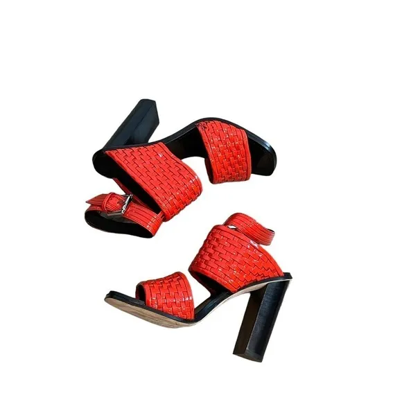 New Sigerson Morrison Vero Cuoio Outdoor High Heels Woven Sandal Red Size 6