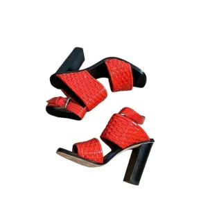 New Sigerson Morrison Vero Cuoio Outdoor High Heels Woven Sandal Red Size 6
