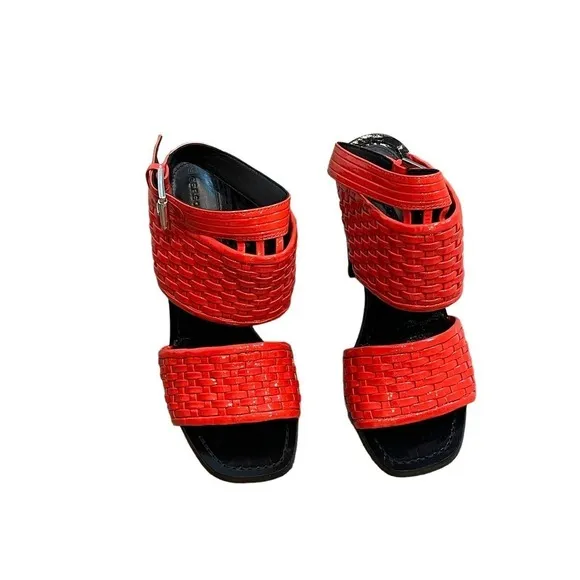 New Sigerson Morrison Vero Cuoio Outdoor High Heels Woven Sandal Red Size 6