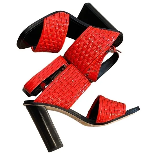 New Sigerson Morrison Vero Cuoio Outdoor High Heels Woven Sandal Red Size 6