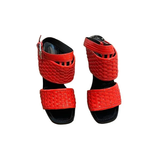 New Sigerson Morrison Vero Cuoio Outdoor High Heels Woven Sandal Red Size 6
