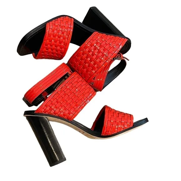 New Sigerson Morrison Vero Cuoio Outdoor High Heels Woven Sandal Red Size 6