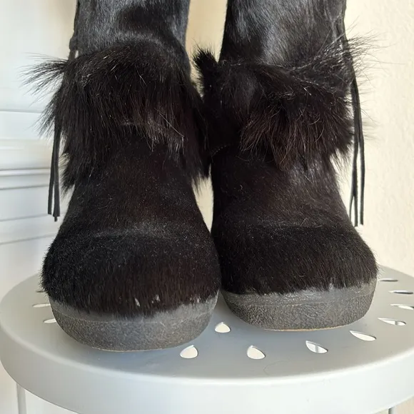 New Tecnica Italian Black Goat Fur Cow Hair Apres Ski Winter Boots EU 40 USA 9.5