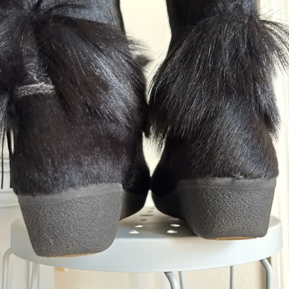 New Tecnica Italian Black Goat Fur Cow Hair Apres Ski Winter Boots EU 40 USA 9.5