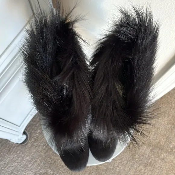 New Tecnica Italian Black Goat Fur Cow Hair Apres Ski Winter Boots EU 40 USA 9.5