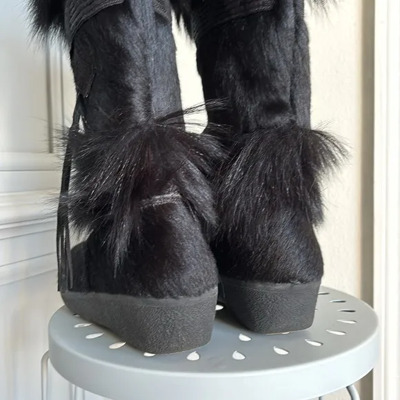 New Tecnica Italian Black Goat Fur Cow Hair Apres Ski Winter Boots EU 40 USA 9.5