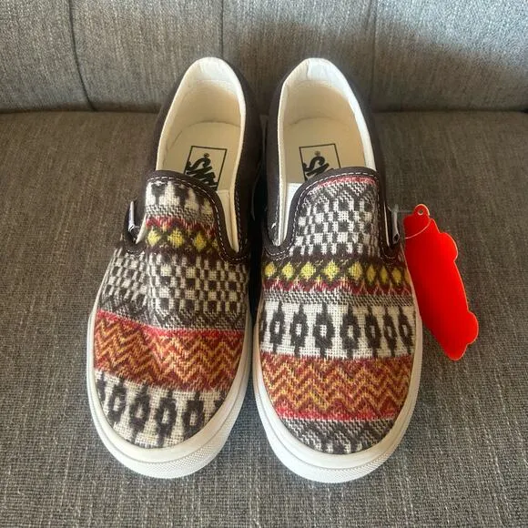 NEW Vans Mens Classic Slip-On Fair Isle Brown Print Casual Skate Sneaker Shoes 5