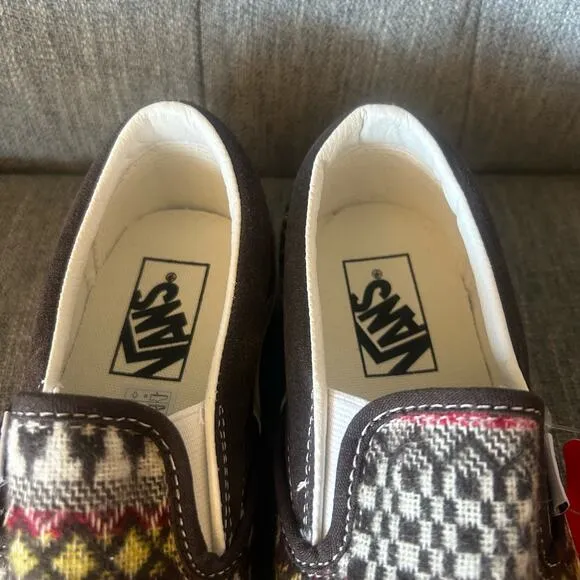 NEW Vans Mens Classic Slip-On Fair Isle Brown Print Casual Skate Sneaker Shoes 5