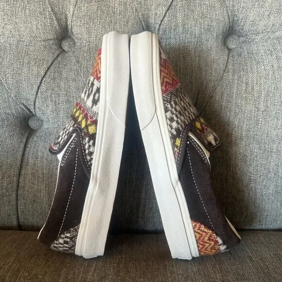 NEW Vans Mens Classic Slip-On Fair Isle Brown Print Casual Skate Sneaker Shoes 5