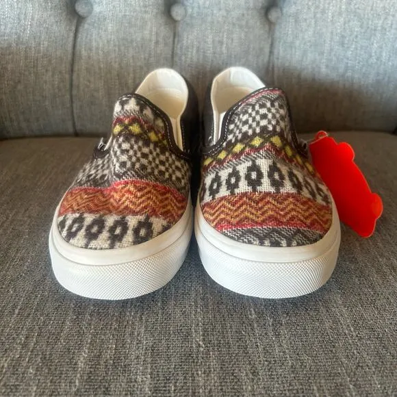 NEW Vans Mens Classic Slip-On Fair Isle Brown Print Casual Skate Sneaker Shoes 5