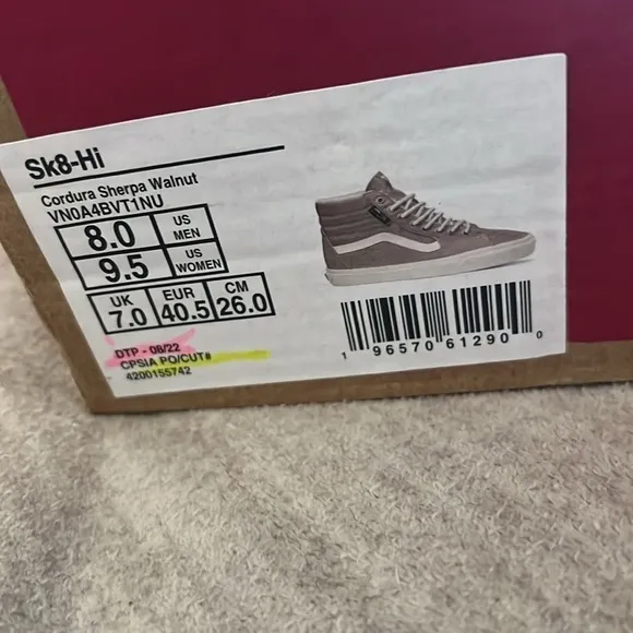 NEW Vans Sk8-Hi Cordura Sherpa Walnut/Marshmallow High-Top Shoes Men’s Size 8