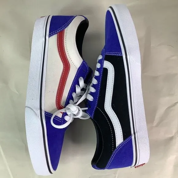 New! VANS WARD SKATE SHOES Rally Suede Blu/Wt/Blk Lace Tie Low Top Men Sz 8.5