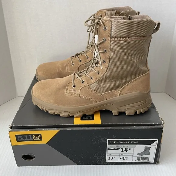 NIB 5.11 Men’s Tactical Speed 3.0 Coyote Side-Zip Boot w/Shoe Box