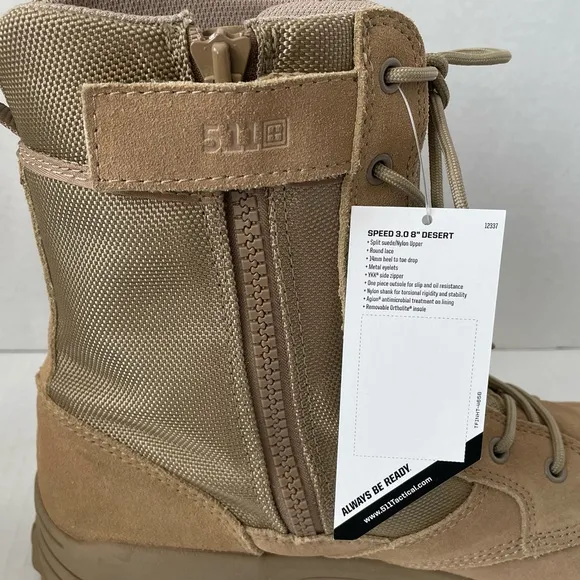 NIB 5.11 Men’s Tactical Speed 3.0 Coyote Side-Zip Boot w/Shoe Box