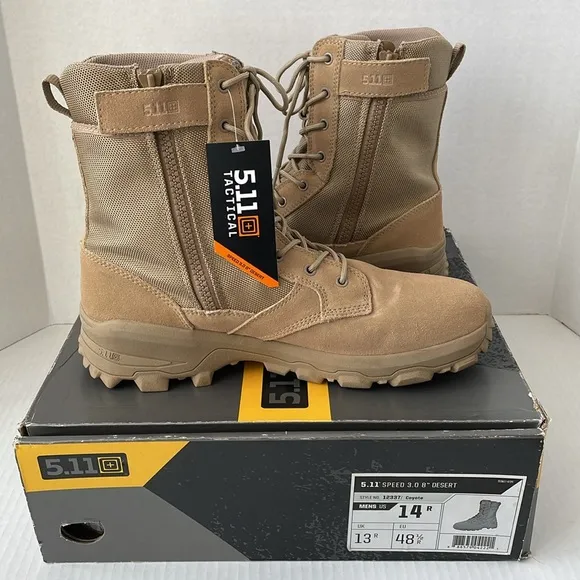 NIB 5.11 Men’s Tactical Speed 3.0 Coyote Side-Zip Boot w/Shoe Box