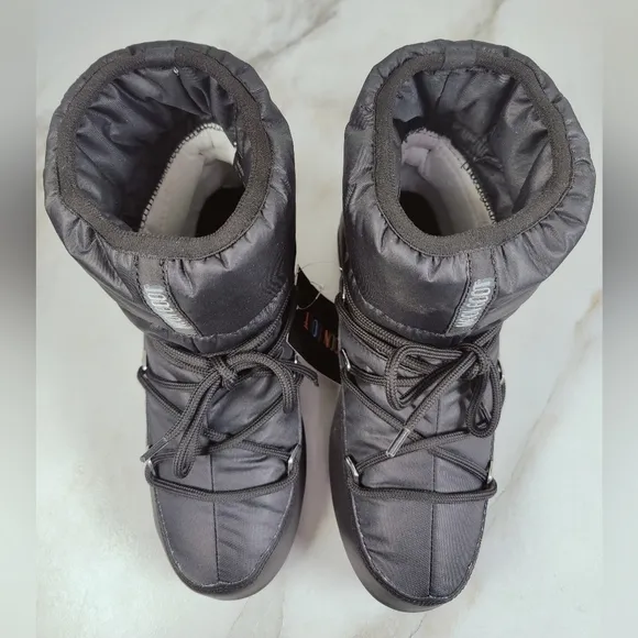 NIB NWT Tecnica Women's Black Low Nylon Apres Ski Moon Boots, Sz 7